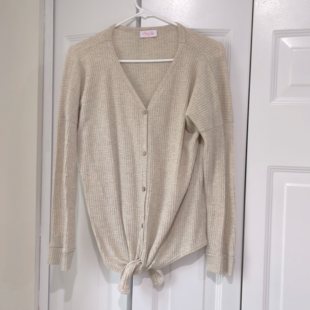 Pink Lily long sleeve casual shirt in oatmeal color